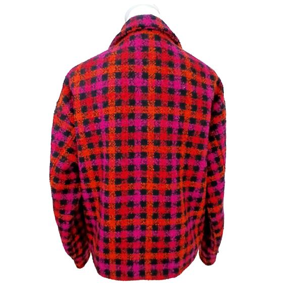Sanctuary SZ S The Roller Shacket Red Pink Orange Black Plaid - Picture 5 of 8